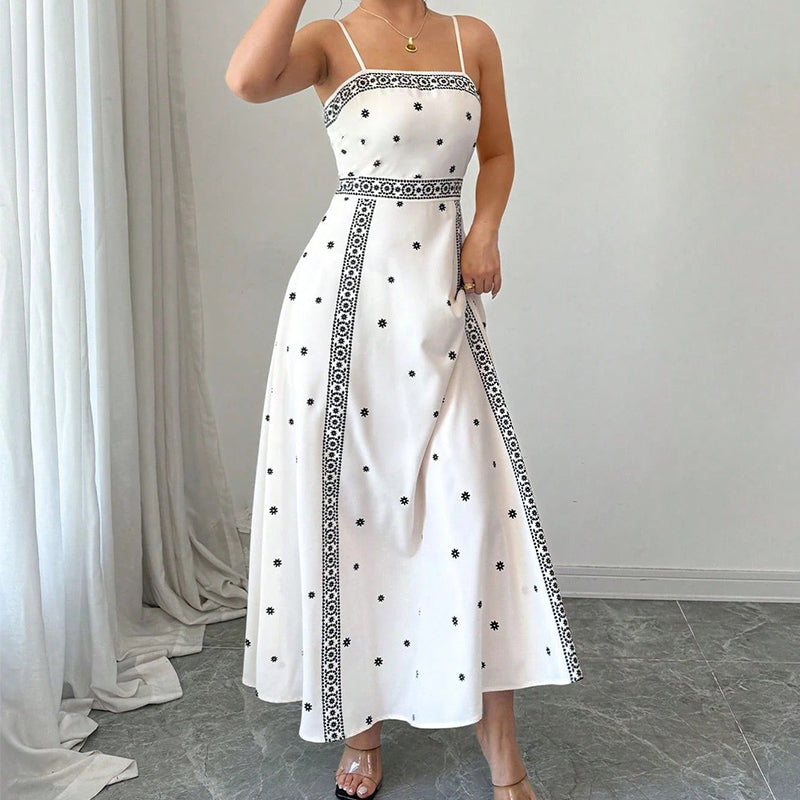 Elegante damesjurk met print en spaghettibandjes