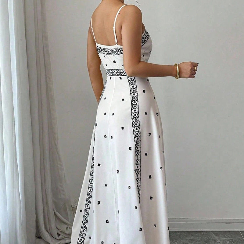 Elegante damesjurk met print en spaghettibandjes