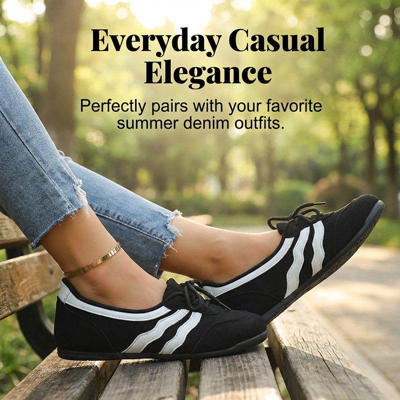 Retro sneakers voor dames met golvende strepen en vetersluiting