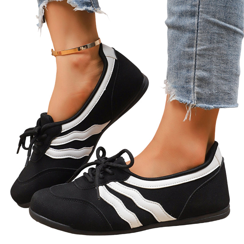 Zapatillas retro de mujer con rayas onduladas y cordones