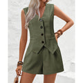 2-delige dameset met vest met V-hals en shorts