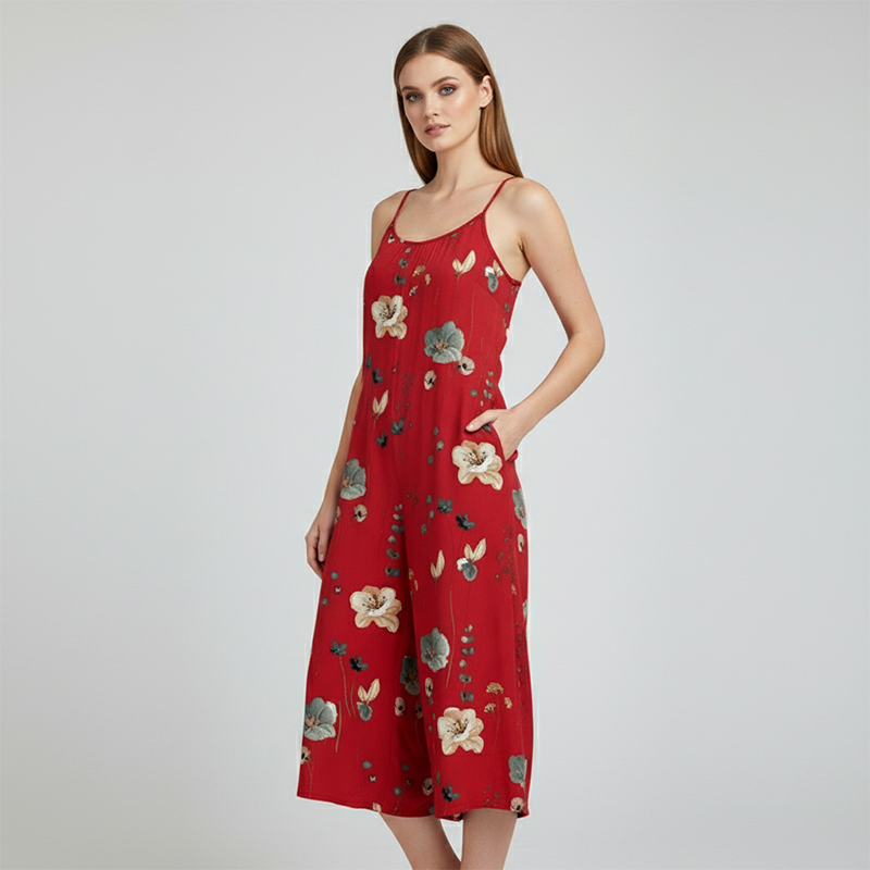 Casual damesjumpsuit met spaghettibandjes en print