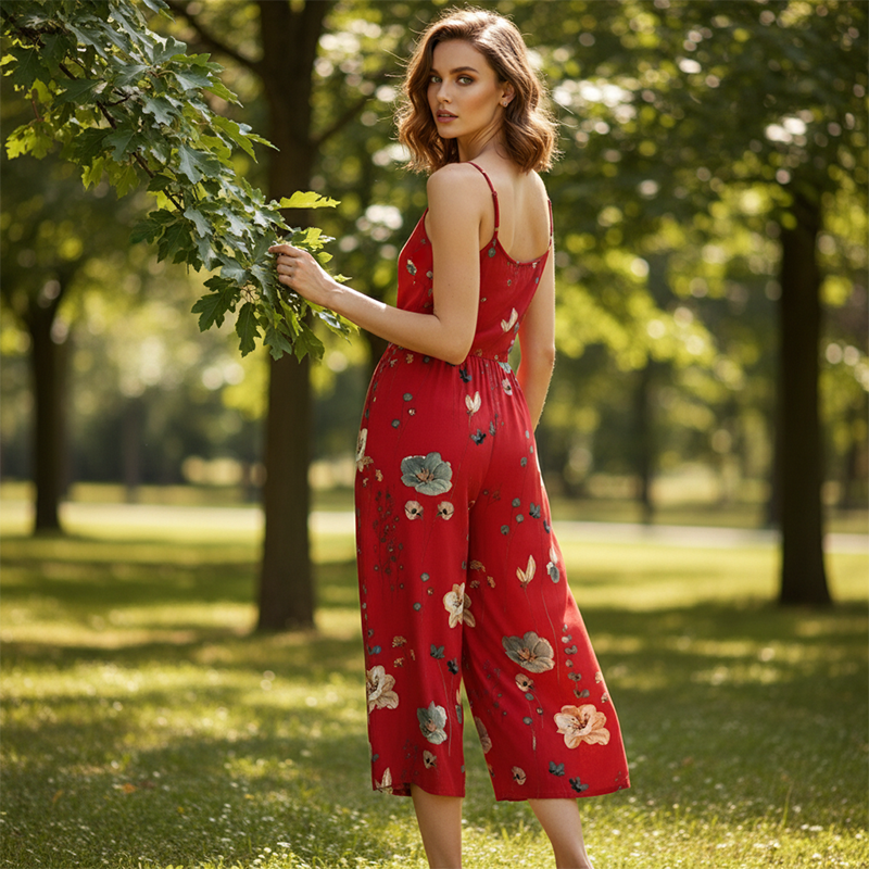 Casual damesjumpsuit met spaghettibandjes en print