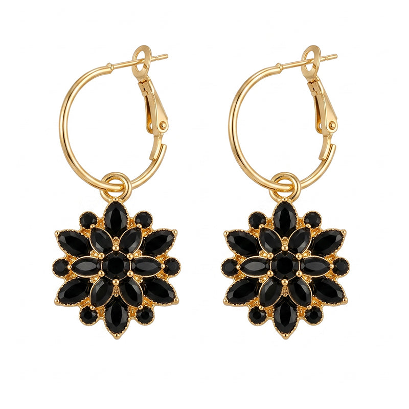 Elegant Black Flower Dangle Earrings