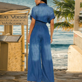 Denim jumpsuit voor dames met kraag en wijde pijpen