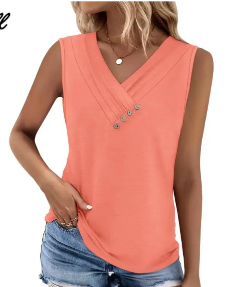 2026 Women¡¯s Button Down V Neck Loose Fit Tank Top