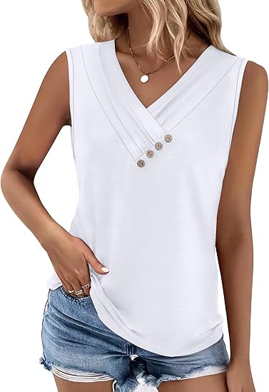 2026 Women¡¯s Button Down V Neck Loose Fit Tank Top