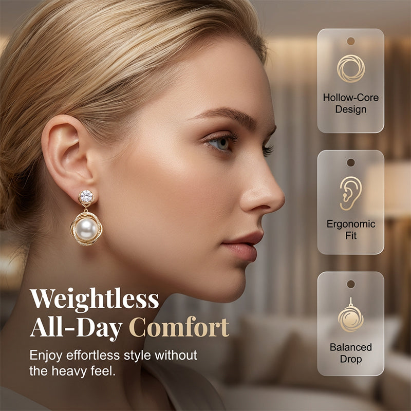 Pendientes colgantes elegantes de perlas y cristales con diseño de espiral gratis