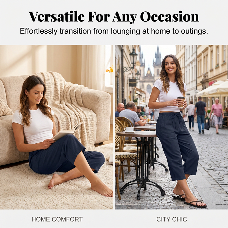 Summer Women's Cotton-Linen Blend Cropped Pants
