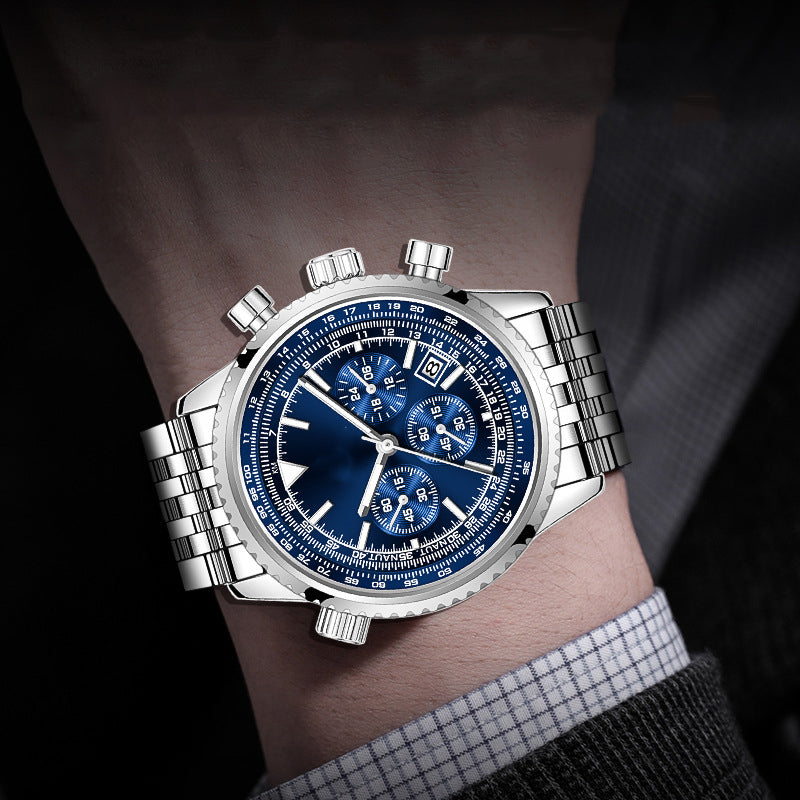 Reloj clásico multifunción de negocios para hombre - acero inoxidable, cronógrafo y resistente al agua hasta 30M