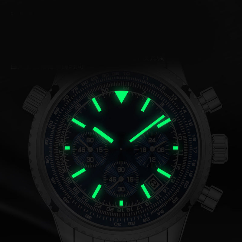 Reloj clásico multifunción de negocios para hombre - acero inoxidable, cronógrafo y resistente al agua hasta 30M