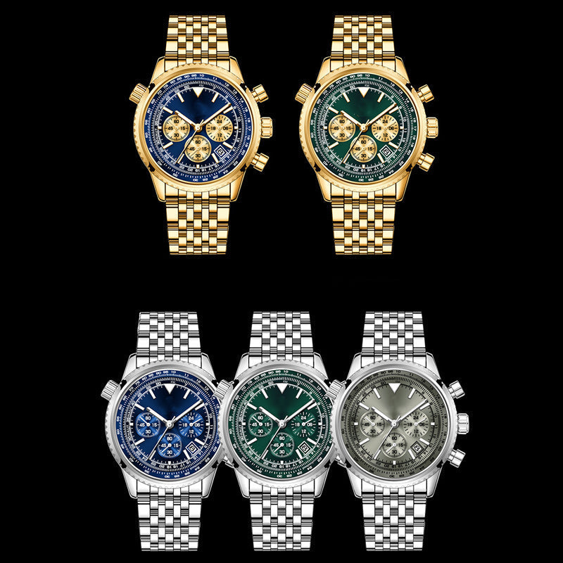 Reloj clásico multifunción de negocios para hombre - acero inoxidable, cronógrafo y resistente al agua hasta 30M