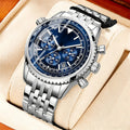 Reloj clásico multifunción de negocios para hombre - acero inoxidable, cronógrafo y resistente al agua hasta 30M