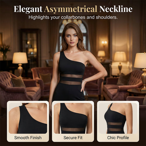 2026 New Arrival One-Shoulder Mesh Panel Wide-Leg Jumpsuit