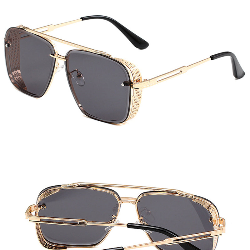 Gafas de sol retro para hombre con montura metálica y doble puente