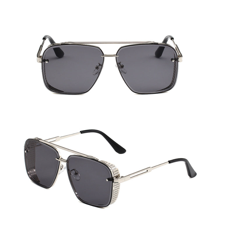 Gafas de sol retro para hombre con montura metálica y doble puente