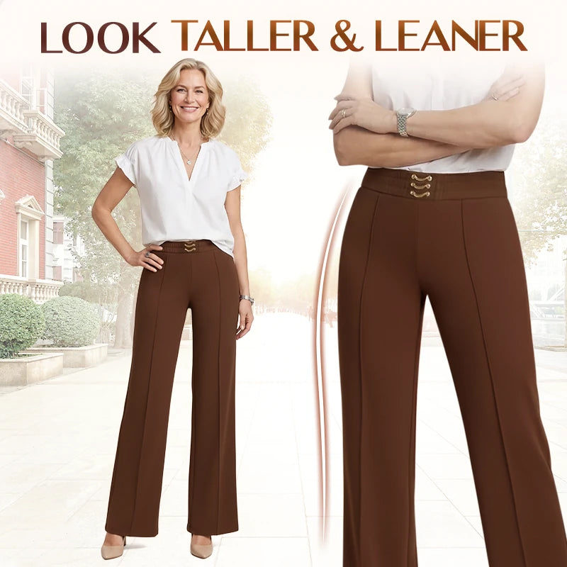 Pantalones de pierna ancha y cintura alta para mujer - Corte fluido, tejido ligero
