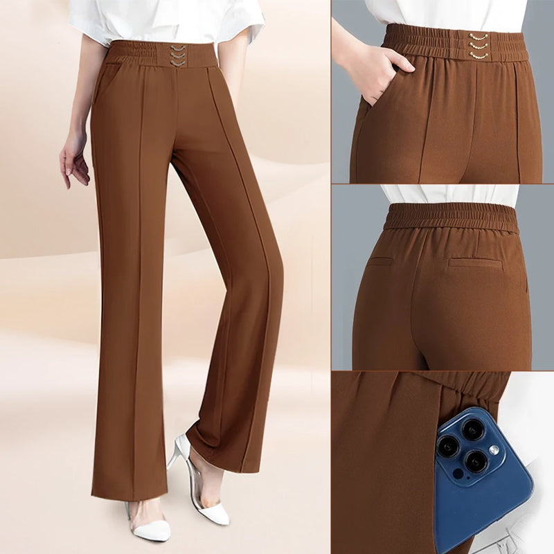 Pantalones de pierna ancha y cintura alta para mujer - Corte fluido, tejido ligero