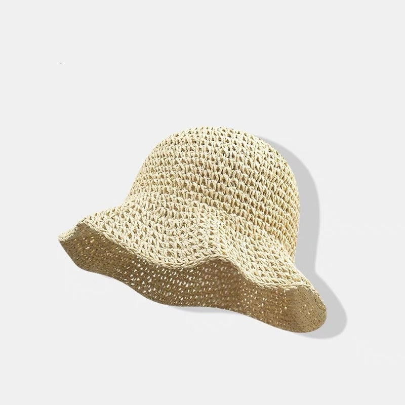 Sombrero de paja de ala ancha tejido a mano para mujer