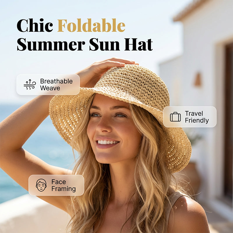 Sombrero de paja de ala ancha tejido a mano para mujer