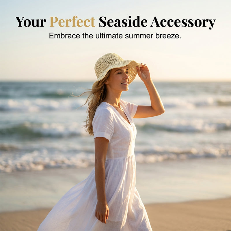 Sombrero de paja de ala ancha tejido a mano para mujer