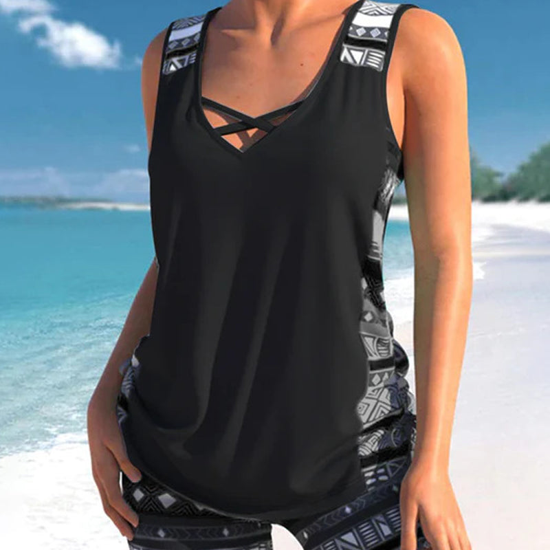 Traje de baño tankini de dos piezas estampado para mujer, de verano