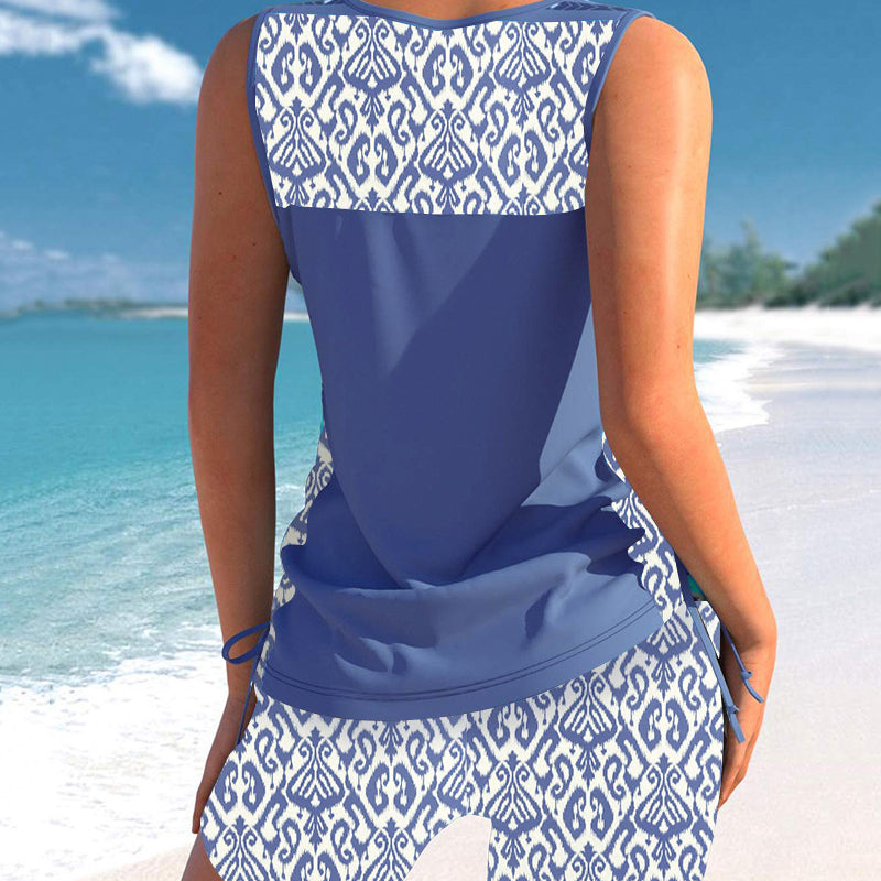 Traje de baño tankini de dos piezas estampado para mujer, de verano