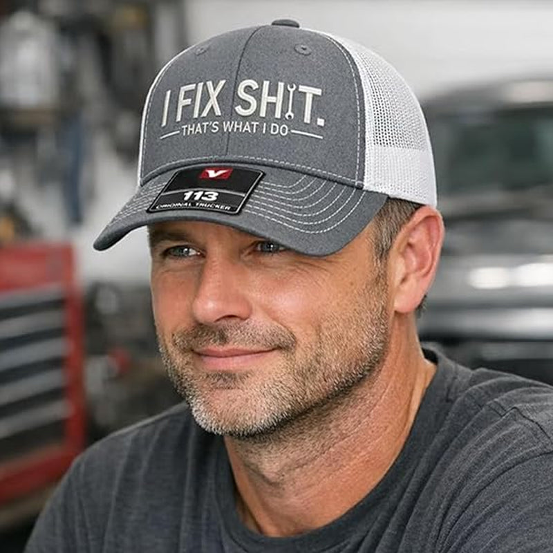 Gorra trucker con parte trasera de malla y bordado «I Fix Shit» - sombrero transpirable para protegerse del sol al aire libre