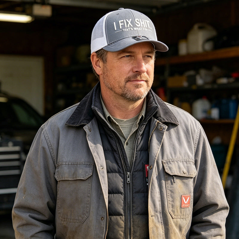 Gorra trucker con parte trasera de malla y bordado «I Fix Shit» - sombrero transpirable para protegerse del sol al aire libre
