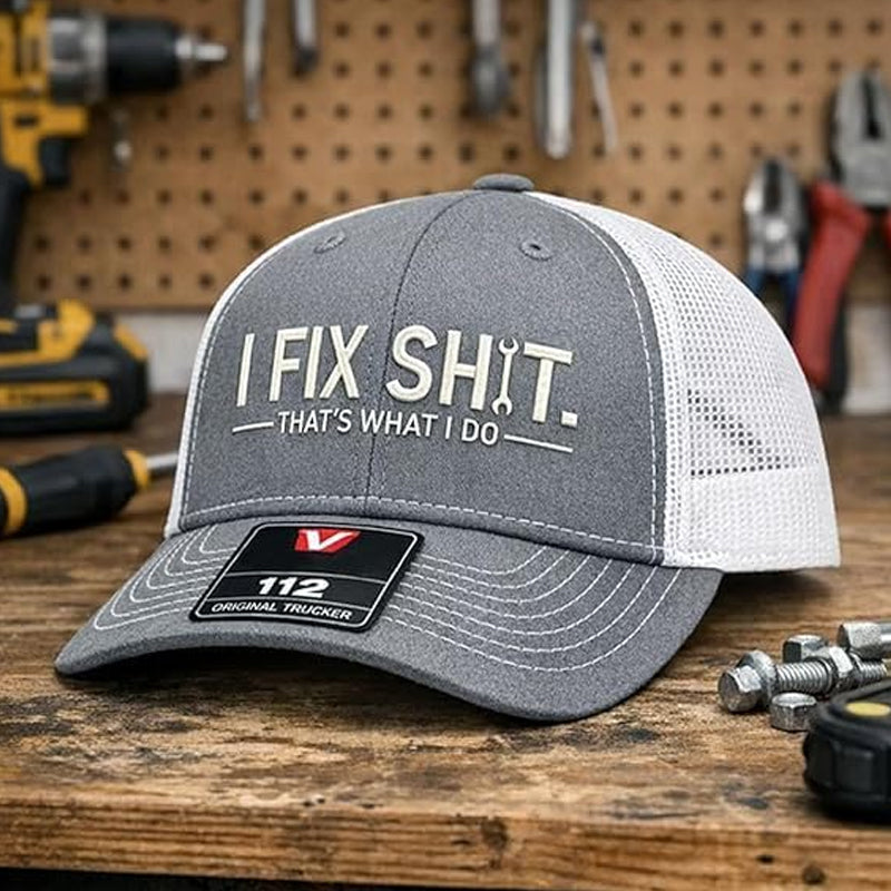 Gorra trucker con parte trasera de malla y bordado «I Fix Shit» - sombrero transpirable para protegerse del sol al aire libre