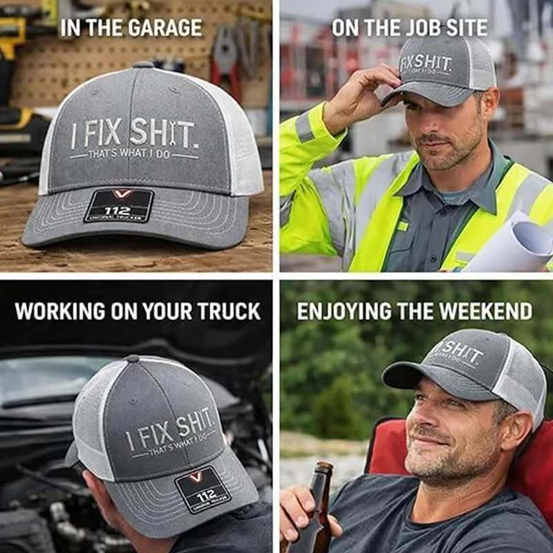 Gorra trucker con parte trasera de malla y bordado «I Fix Shit» - sombrero transpirable para protegerse del sol al aire libre