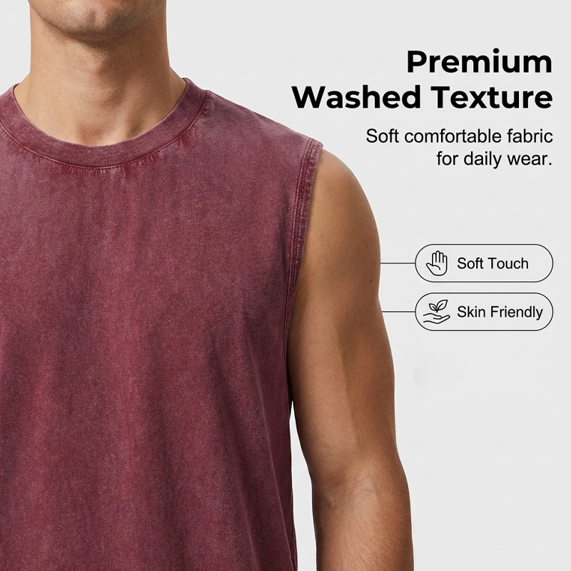 Camiseta sin mangas para hombre con lavado vintage