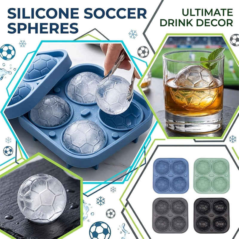 Bandeja gratuita de silicona para cubitos de hielo con forma de balón de fútbol ¨C cubitos de 5.5 cm, derretimiento lento y diseño a prueba de fugas