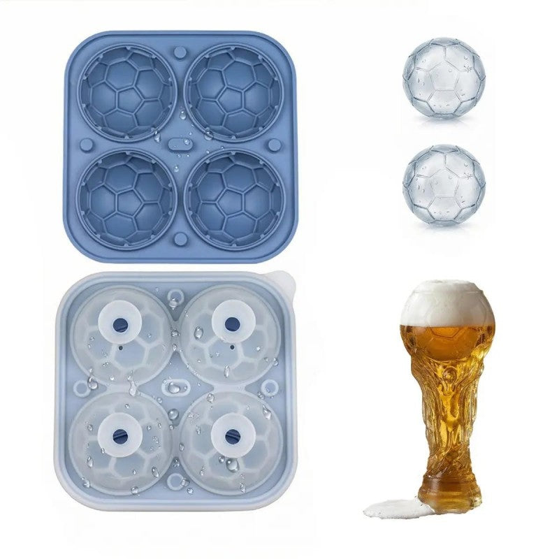 Bandeja gratuita de silicona para cubitos de hielo con forma de balón de fútbol ¨C cubitos de 5.5 cm, derretimiento lento y diseño a prueba de fugas