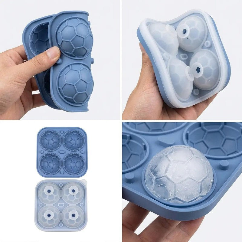 Bandeja gratuita de silicona para cubitos de hielo con forma de balón de fútbol ¨C cubitos de 5.5 cm, derretimiento lento y diseño a prueba de fugas