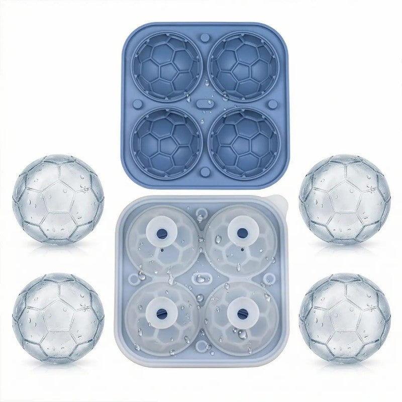 Bandeja gratuita de silicona para cubitos de hielo con forma de balón de fútbol ¨C cubitos de 5.5 cm, derretimiento lento y diseño a prueba de fugas