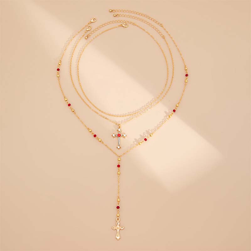Novedad: collares dorados de cruz en capas para mujer