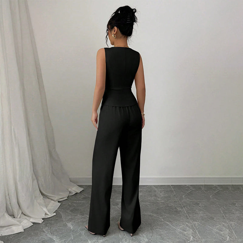 Conjunto de 2 piezas para mujer: chaleco sin mangas y pantalones de pierna ancha