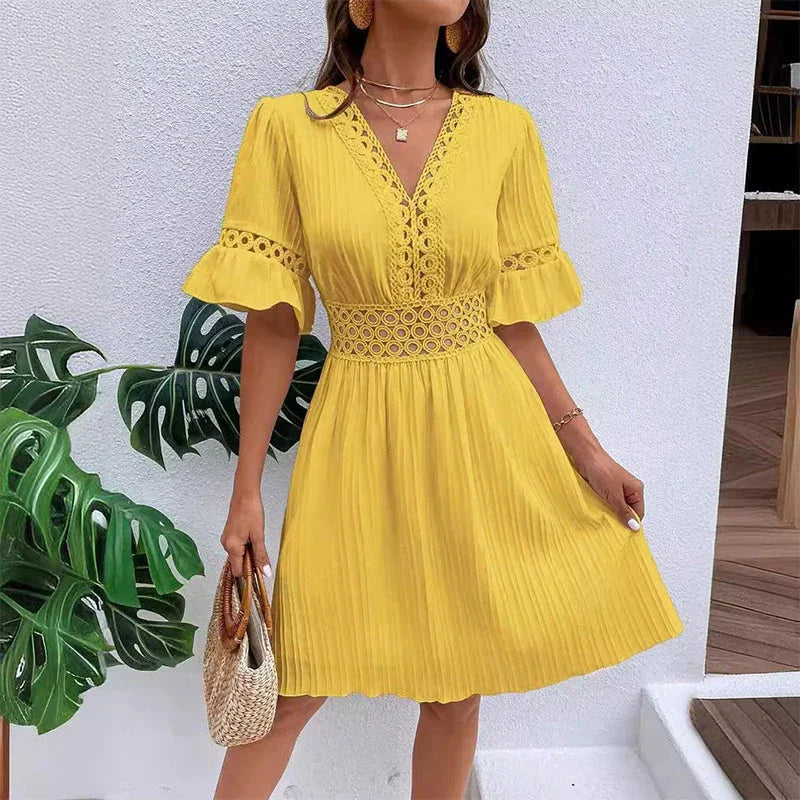 Chic V-Neck Dress with Lace Cutout Details Step Into Summer In Style