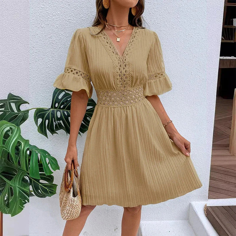 Chic V-Neck Dress with Lace Cutout Details Step Into Summer In Style