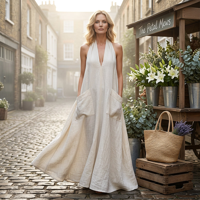 Casual midi-jurk met halter-V-hals voor dames