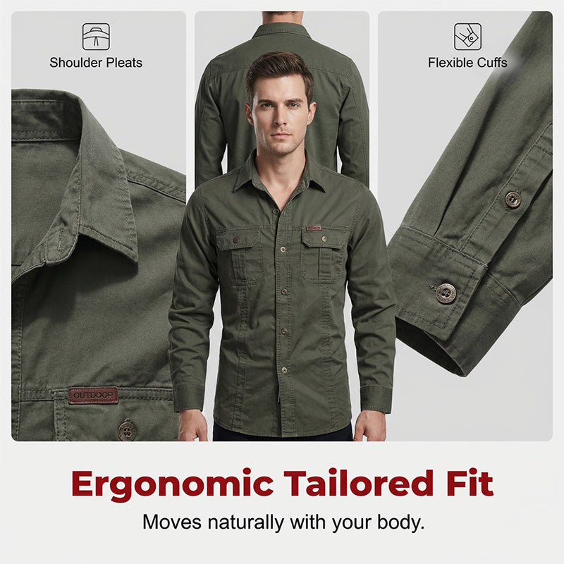Camicia da lavoro da uomo in cotone a maniche lunghe