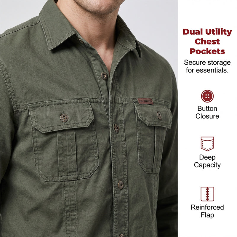 Camicia da lavoro da uomo in cotone a maniche lunghe