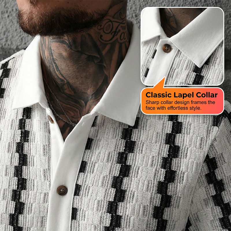 Camicia da uomo in maglia geometrica rétro a maniche corte