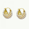 Faux Pearl Basket Hoop Earrings