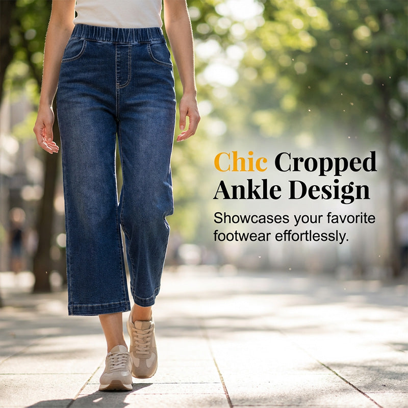 Women's Pull-On Wide-Leg Cropped Denim Jeans