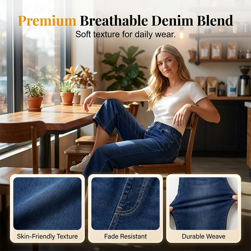 Women's Pull-On Wide-Leg Cropped Denim Jeans