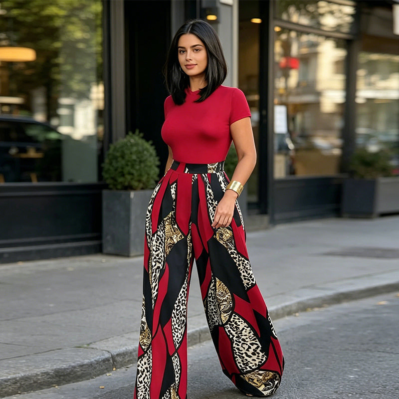 Women's Top & Wide-Leg Pants 2-Piece Set