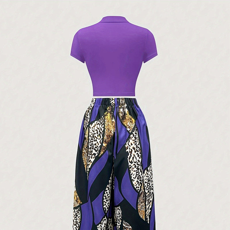 Women's Top & Wide-Leg Pants 2-Piece Set