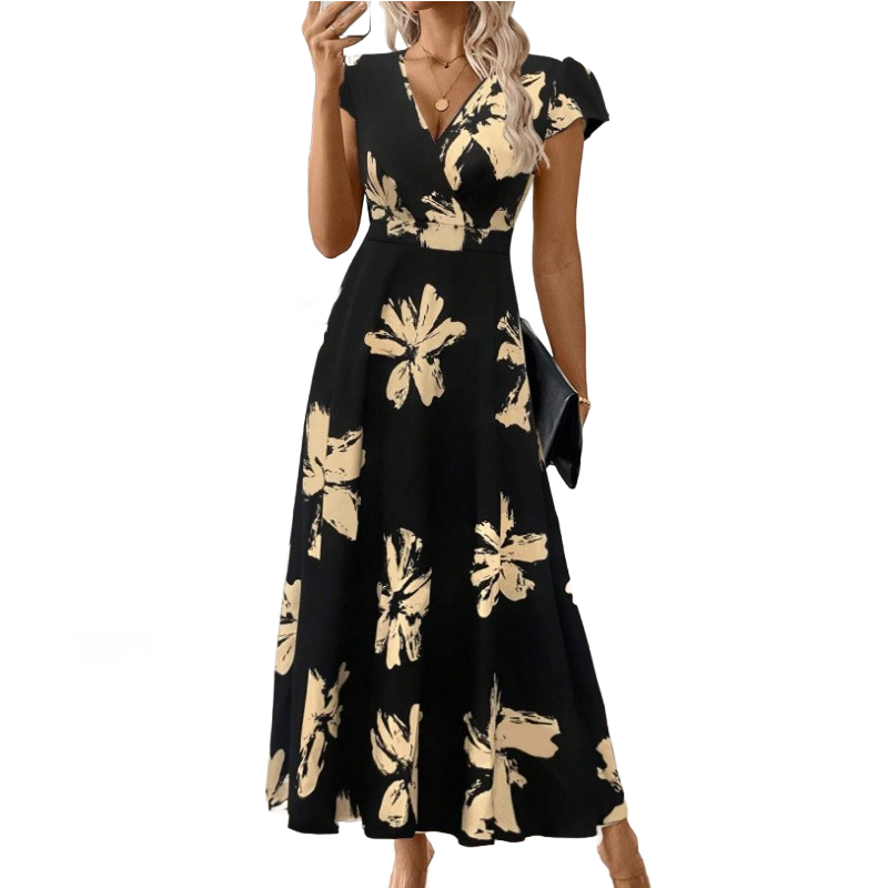 Women's Casual Printed V-Neck Ruffle Dress